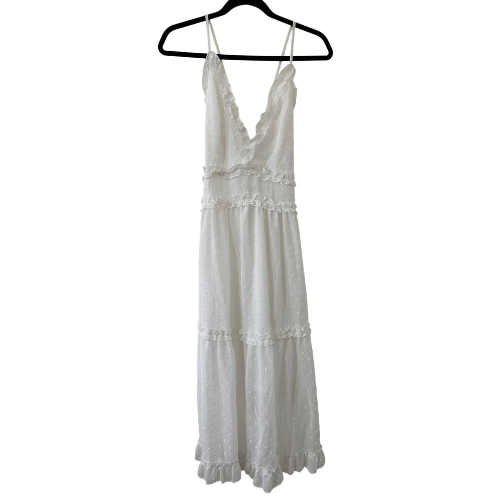 Fourteen & 9th White Swiss Dot Ruffle Tiered Maxi Dress L Boho Bridal Coastal